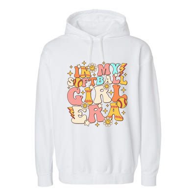 In My Softball Girl Era Retro Softball Girl Groovy Cute Garment-Dyed Fleece Hoodie