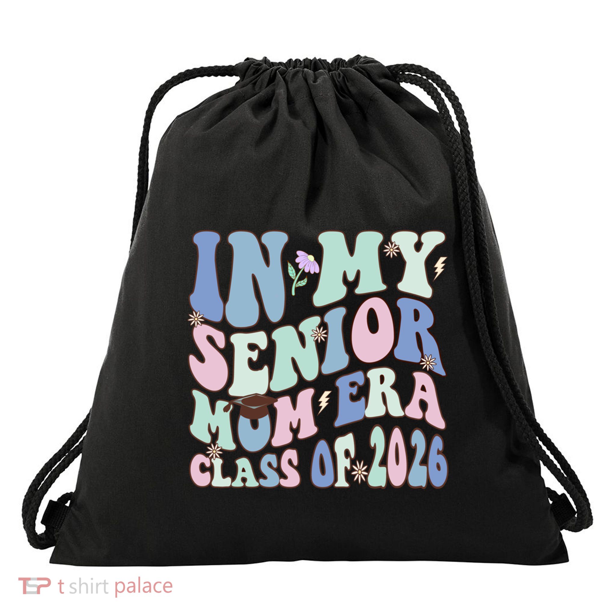 In My Senior Mom Era Class Of 2026 Graduate Retro Groovy Gift Drawstring Bag