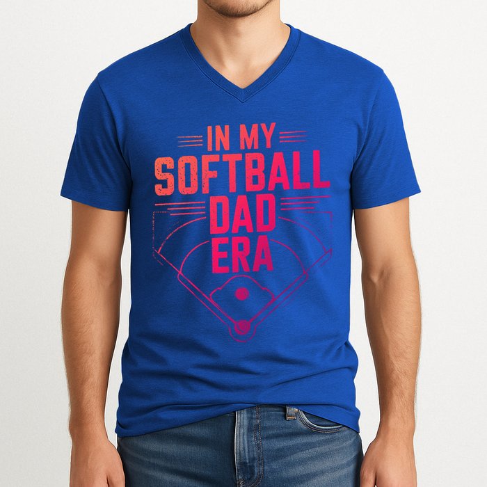In My Softball Dad Era Softball Team Dad Softball Dads Gift V-Neck T-Shirt