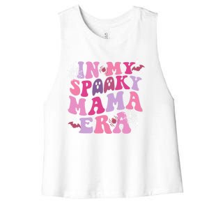 In My Spooky Mama Era Ghost Groovy Halloween Trick Or Treat Gift Women's Racerback Cropped Tank