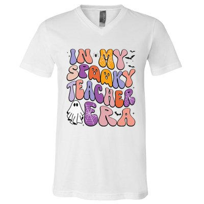 in my spooky teacher era groovy ghost teacher halloween V-Neck T-Shirt