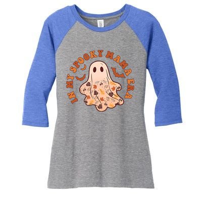 In My Spooky Mama Era Groovy Halloween Gift 2 Sided Great Gift Women's Tri-Blend 3/4-Sleeve Raglan Shirt