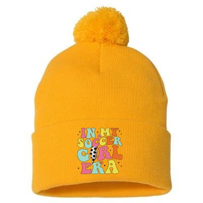 In My Soccer Girl Era Retro Groovy Soccer Girl Pom Pom 12in Knit Beanie