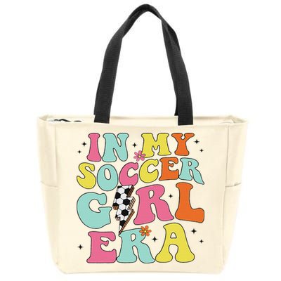In My Soccer Girl Era Retro Groovy Soccer Girl Zip Tote Bag
