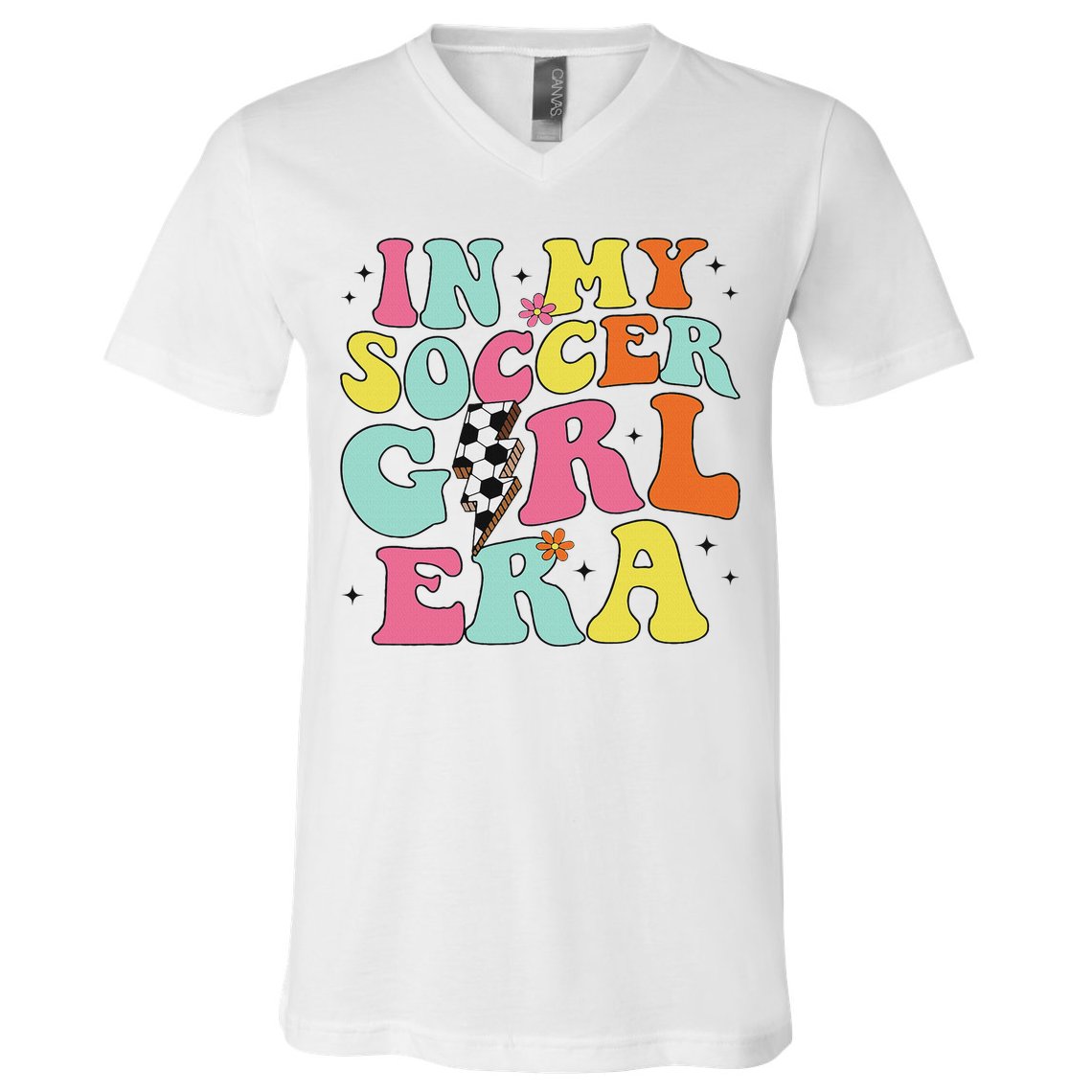 In My Soccer Girl Era Retro Groovy Soccer Girl V-Neck T-Shirt
