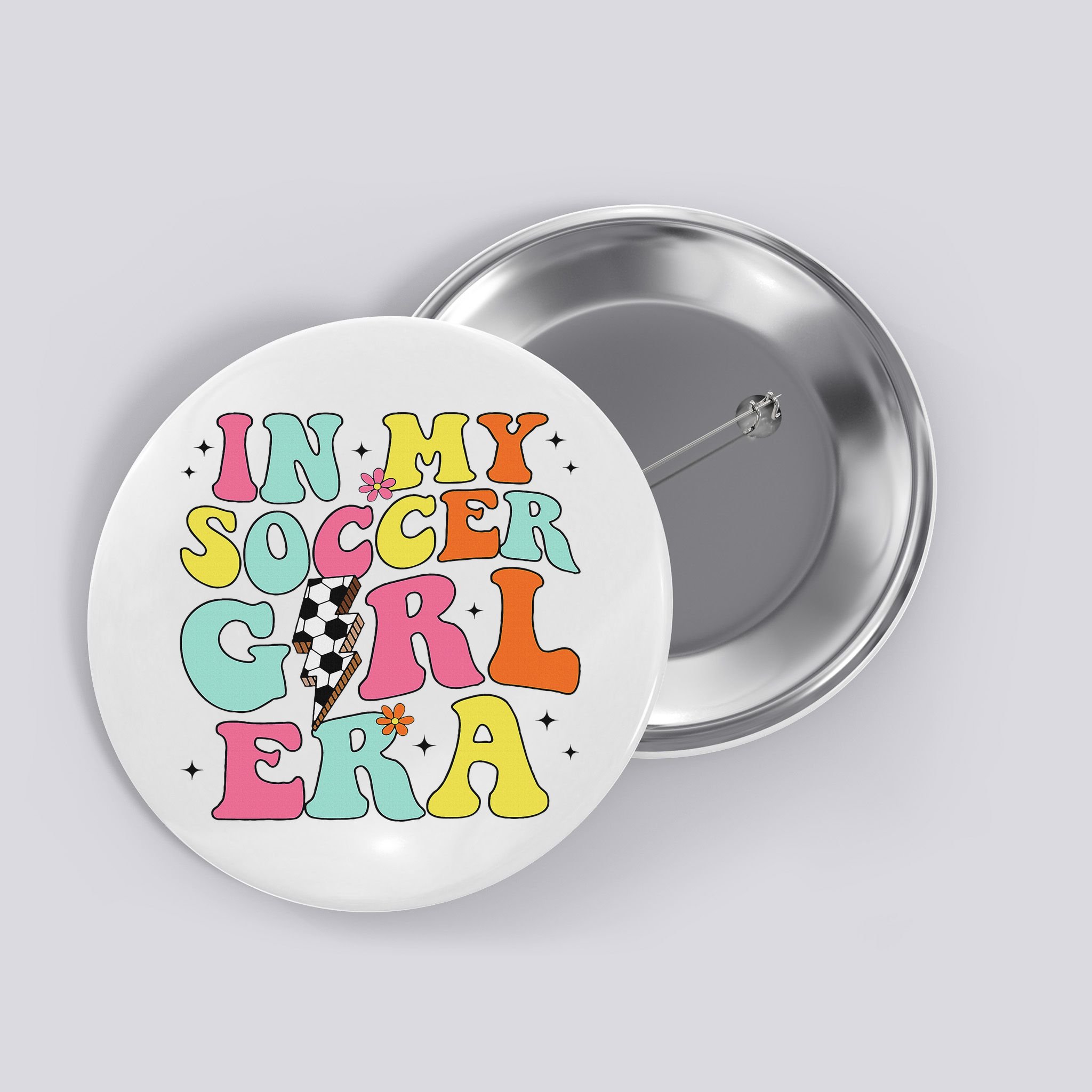 In My Soccer Girl Era Retro Groovy Soccer Girl Button