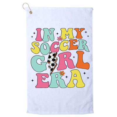 In My Soccer Girl Era Retro Groovy Soccer Girl Golf Towel