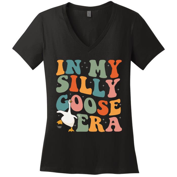 In My Silly Goose Era Funny Retro Silly Goose Women's V-Neck T-Shirt