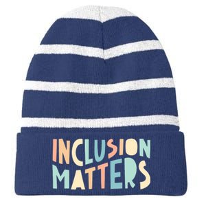 Inclusion Matters Special Education Autism Awareness Teacher Striped Beanie with Solid Band