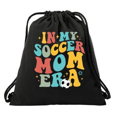 In My Soccer Mom Era Trendy Soccer Mom Funny Vintage Groovy Drawstring Bag