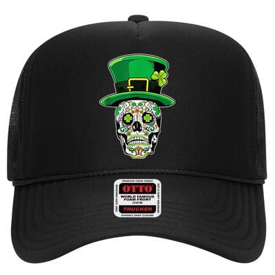 Irish Mexican Sugar Skull Leprechauns St Patricks Day High Crown Mesh Back Trucker Hat