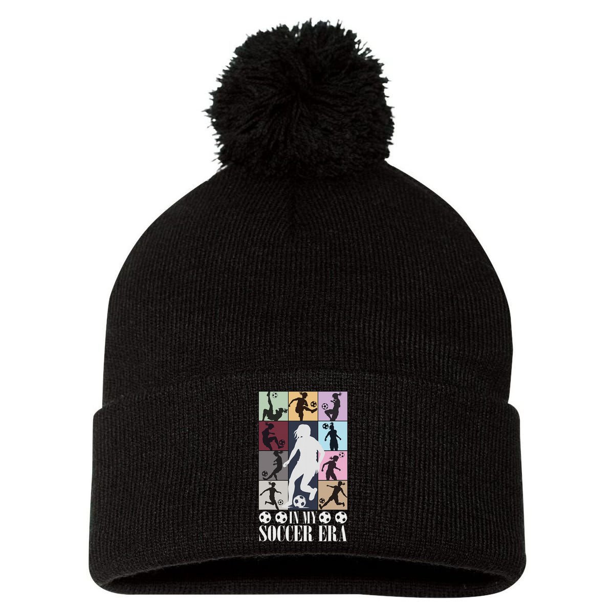 In My Soccer Era Funny Soccer Girl Player Pom Pom 12in Knit Beanie