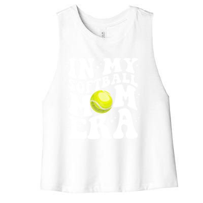 In My Softball Mom Era Retro Groovy Softball Mama Gift Women's Racerback Cropped Tank