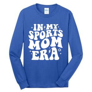 In My Sports Mom Era Groovy Sports Mama Football Basketball Gift Tall Long Sleeve T-Shirt