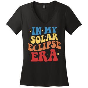 In My Solar Eclipse Era Groovy Retro Women's V-Neck T-Shirt