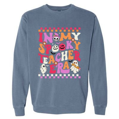 In My Spooky Teacher Era Groovy Ghost Teacher Halloween Gift Garment-Dyed Sweatshirt