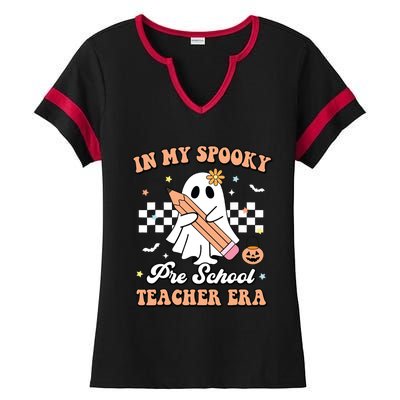 In My Spooky Pre School Teacher Era Cute Ghost Halloween Ladies Halftime Notch Neck Tee