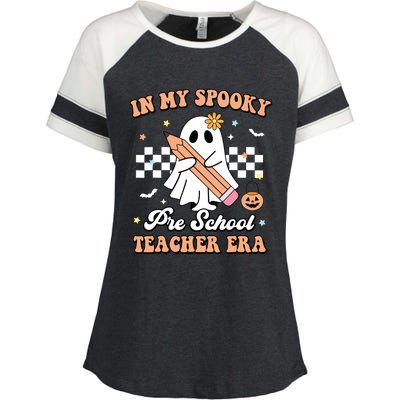 In My Spooky Pre School Teacher Era Cute Ghost Halloween Enza Ladies Jersey Colorblock Tee