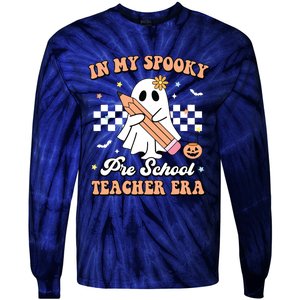 In My Spooky Pre School Teacher Era Cute Ghost Halloween Tie-Dye Long Sleeve Shirt