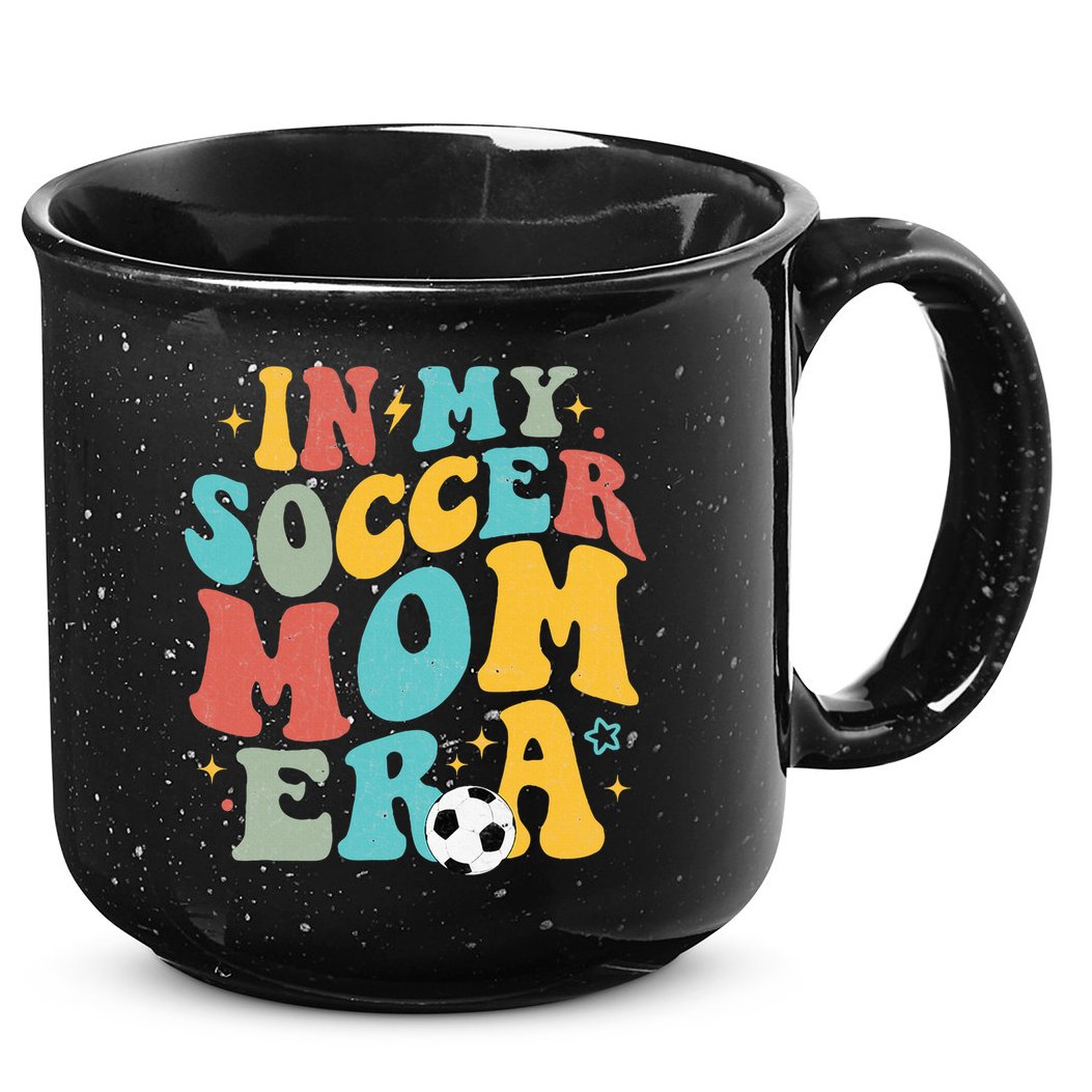In My Soccer Mom Era Trendy Soccer Mom Funny Vintage Groovy 15oz Campfire Ceramic Mug
