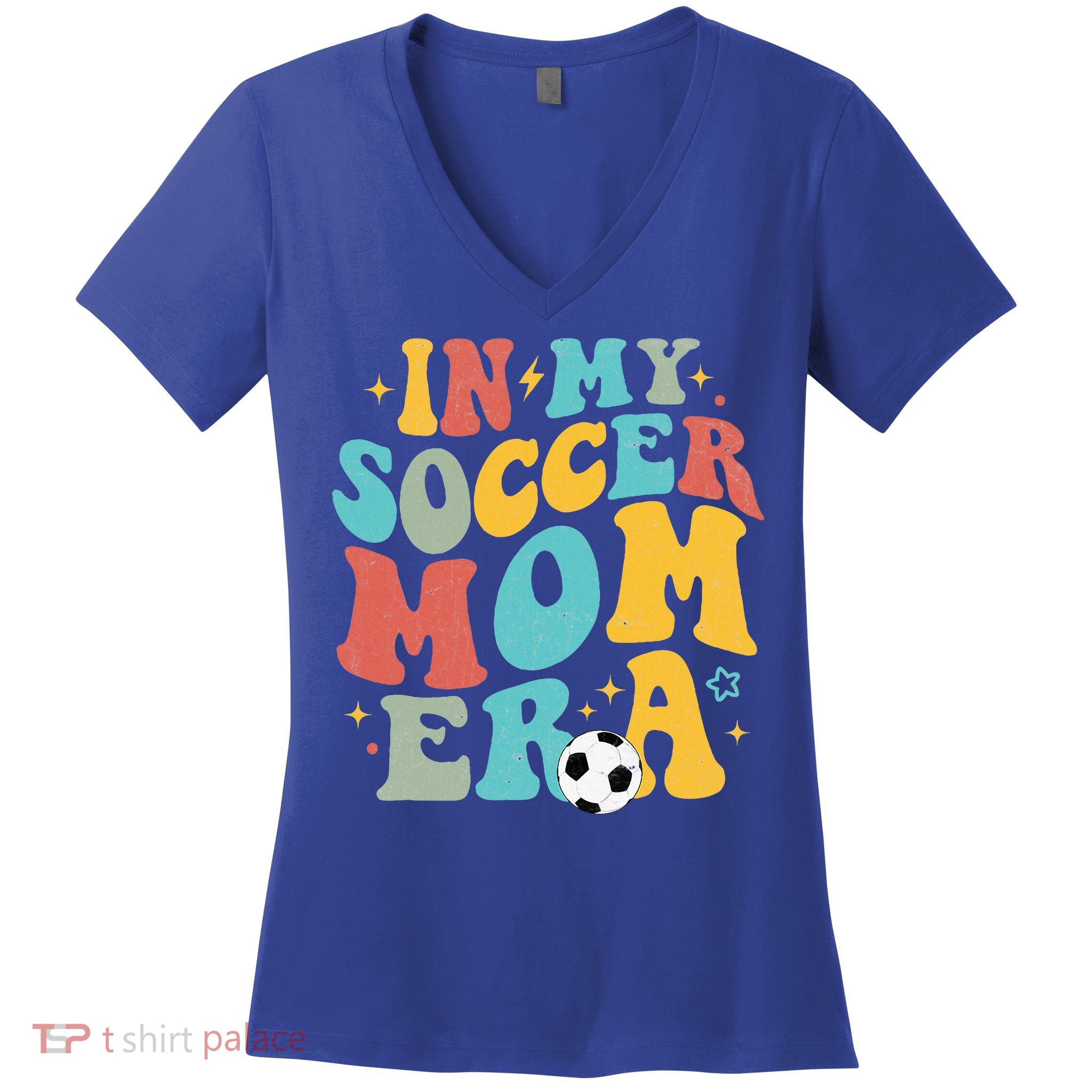 In My Soccer Mom Era Trendy Soccer Mom Funny Vintage Groovy Women's V-Neck T-Shirt