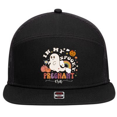 In My Spooky Pregnant Era Ghost Halloween Pregnant 7 Panel Mesh Trucker Snapback Hat