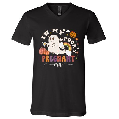 In My Spooky Pregnant Era Ghost Halloween Pregnant V-Neck T-Shirt