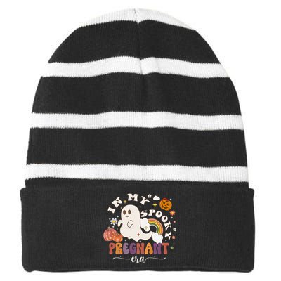 In My Spooky Pregnant Era Ghost Halloween Pregnant Striped Beanie with Solid Band