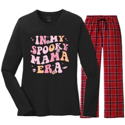 In My Spooky Mama Era Retro Halloween Witchy One Spooky Mom Women's Long Sleeve Flannel Pajama Set 