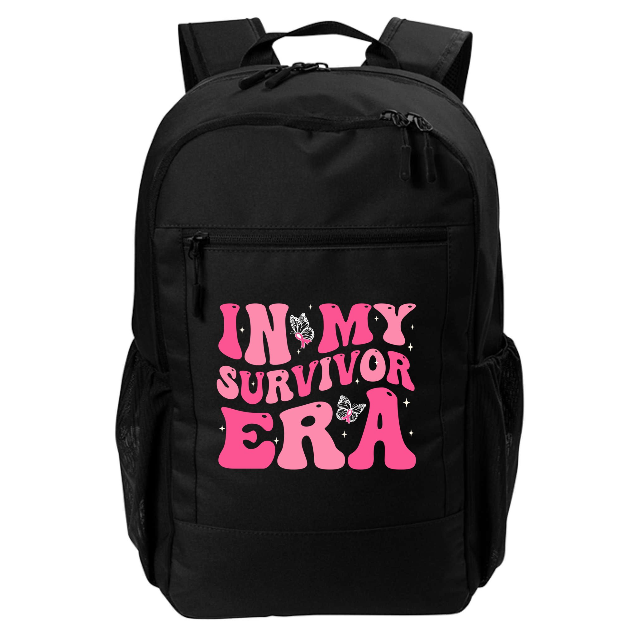 In My Survivor Era Groovy Retro Pink Breast Cancer Awareness Meaningful Gift Backpack