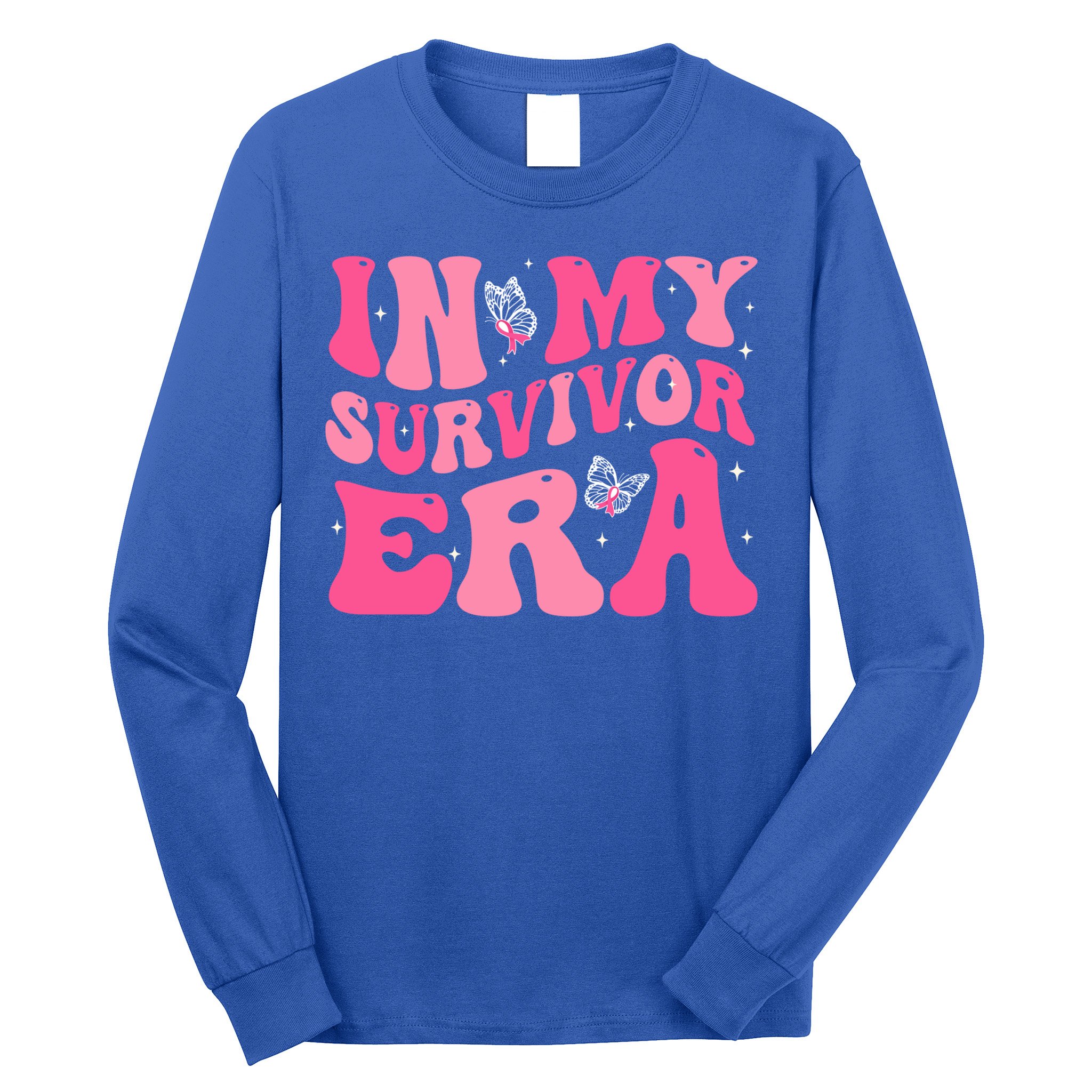 In My Survivor Era Groovy Retro Pink Breast Cancer Awareness Meaningful Gift Long Sleeve Shirt