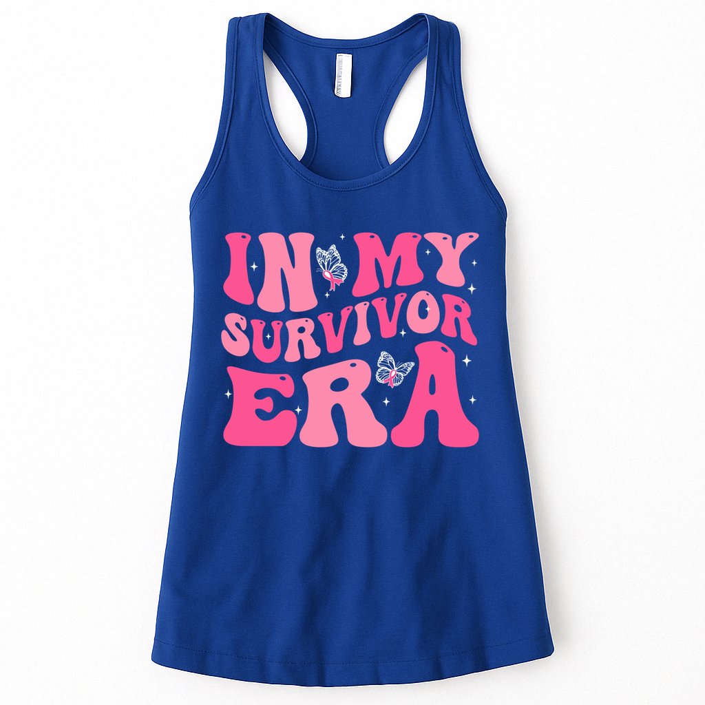 In My Survivor Era Groovy Retro Pink Breast Cancer Awareness Meaningful Gift Womens Tank Top