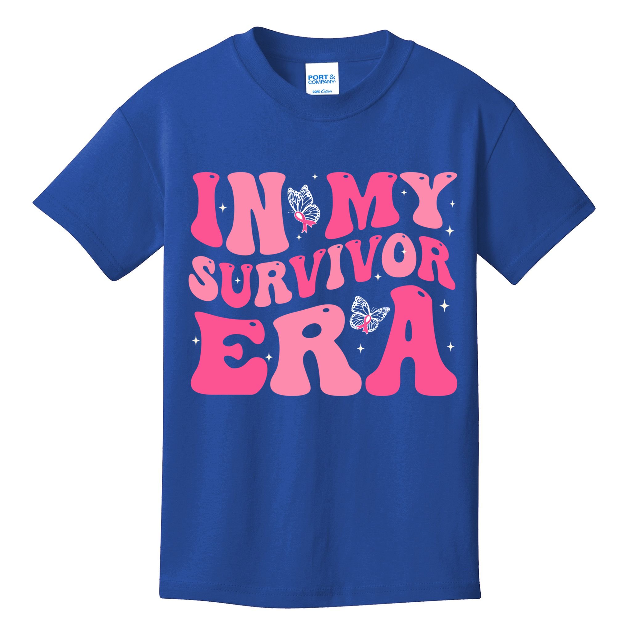 In My Survivor Era Groovy Retro Pink Breast Cancer Awareness Meaningful Gift Kids T-Shirt