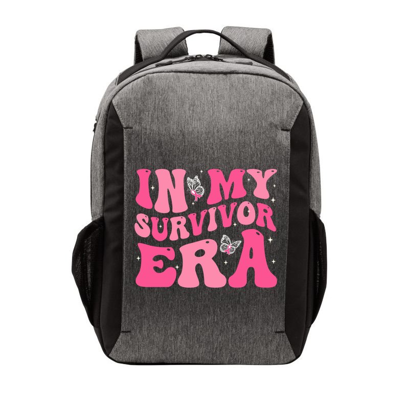 In My Survivor Era Groovy Retro Pink Breast Cancer Awareness Meaningful Gift Vector Backpack