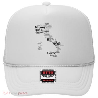 Italy Map Silhouette Towns Cities Rome Milan Travel Europe High Crown Mesh Back Trucker Hat