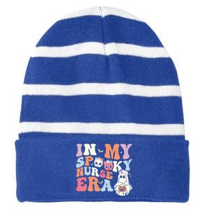 In My Spooky Nurse Era Funny Halloween Groovy Cute Gift Striped Beanie with Solid Band