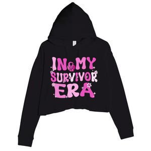 In My Survivor Era Retro Groovy Breast Cancer Awareness Meaningful Gift Crop Fleece Hoodie