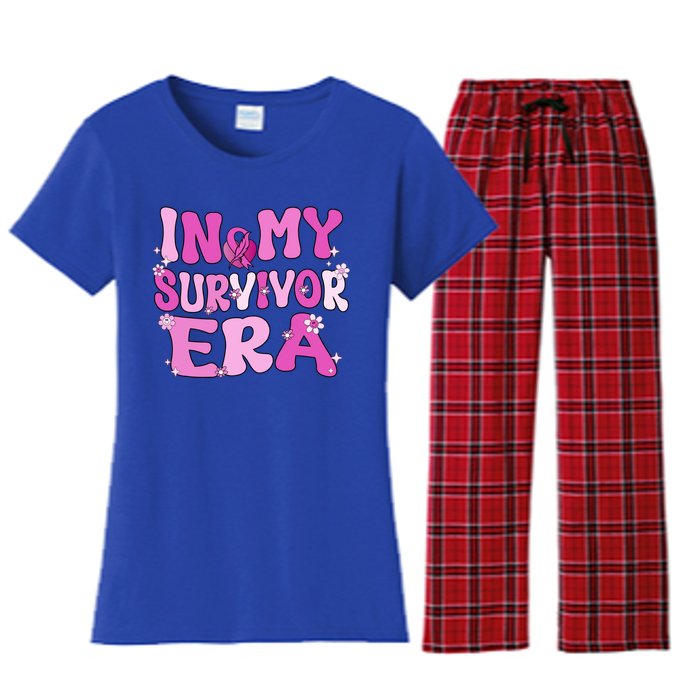 In My Survivor Era Retro Groovy Breast Cancer Awareness Meaningful Gift Women's Flannel Pajama Set