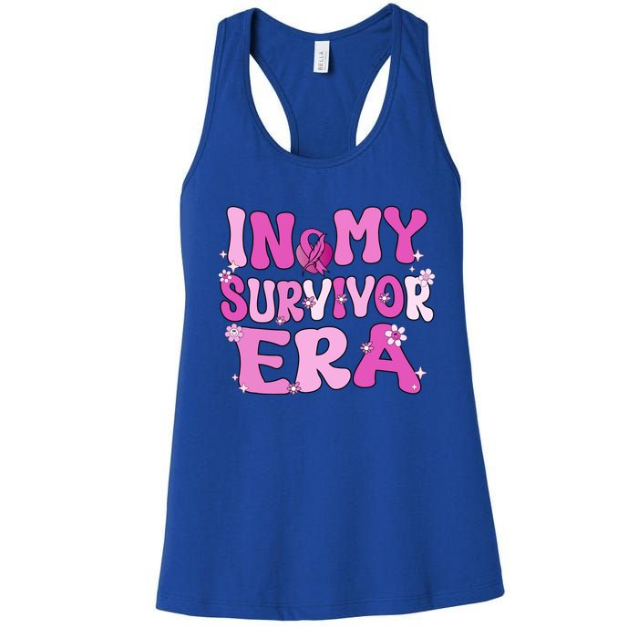 In My Survivor Era Retro Groovy Breast Cancer Awareness Meaningful Gift Women's Racerback Tank