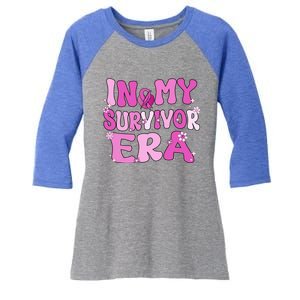 In My Survivor Era Retro Groovy Breast Cancer Awareness Meaningful Gift Women's Tri-Blend 3/4-Sleeve Raglan Shirt