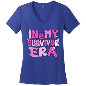 In My Survivor Era Retro Groovy Breast Cancer Awareness Meaningful Gift Women's V-Neck T-Shirt