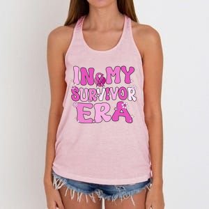 In My Survivor Era Retro Groovy Breast Cancer Awareness Meaningful Gift Women's Knotted Racerback Tank