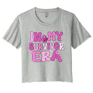 In My Survivor Era Retro Groovy Breast Cancer Awareness Meaningful Gift Women's Crop Top Tee