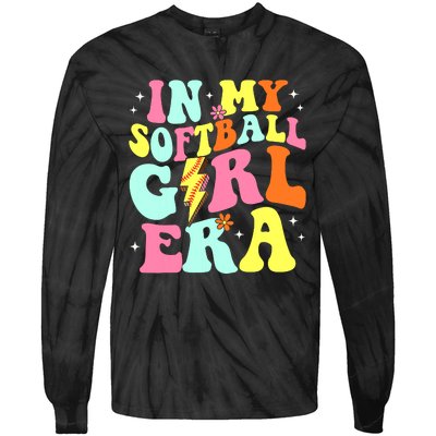 In My Softball Girl Era Retro Groovy Softball Girl Tie-Dye Long Sleeve Shirt