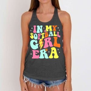 In My Softball Girl Era Retro Groovy Softball Girl Women's Knotted Racerback Tank