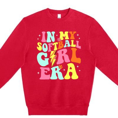 In My Softball Girl Era Retro Groovy Softball Girl Premium Crewneck Sweatshirt