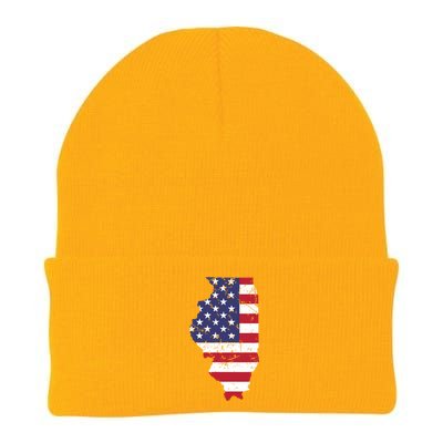 Illinois Map State American Flag 4th Of July Pride Knit Cap Winter Beanie