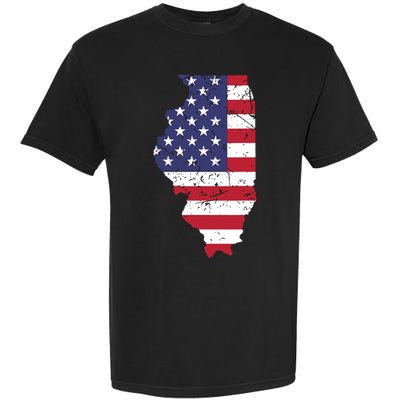 Illinois Map State American Flag 4th Of July Pride Garment-Dyed Heavyweight T-Shirt