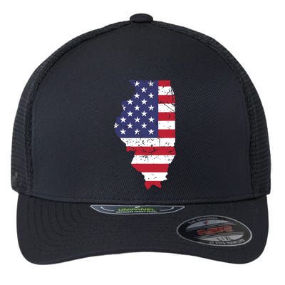 Illinois Map State American Flag 4th Of July Pride Flexfit Unipanel Trucker Cap