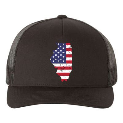 Illinois Map State American Flag 4th Of July Pride Yupoong Adult 5-Panel Trucker Hat